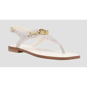 GUESS WOMENS RISSY T STRAP LOGO GOLD HARDWARE SANDAL IVORY SIZE 11M
